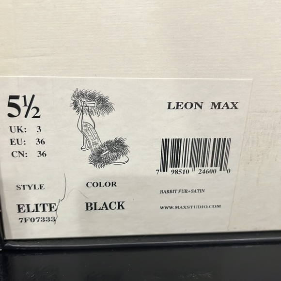 NIB Leon Max Elite Black Satin & Rabbit Fur Ankle Strap Heels Shoes - Picture 12 of 12